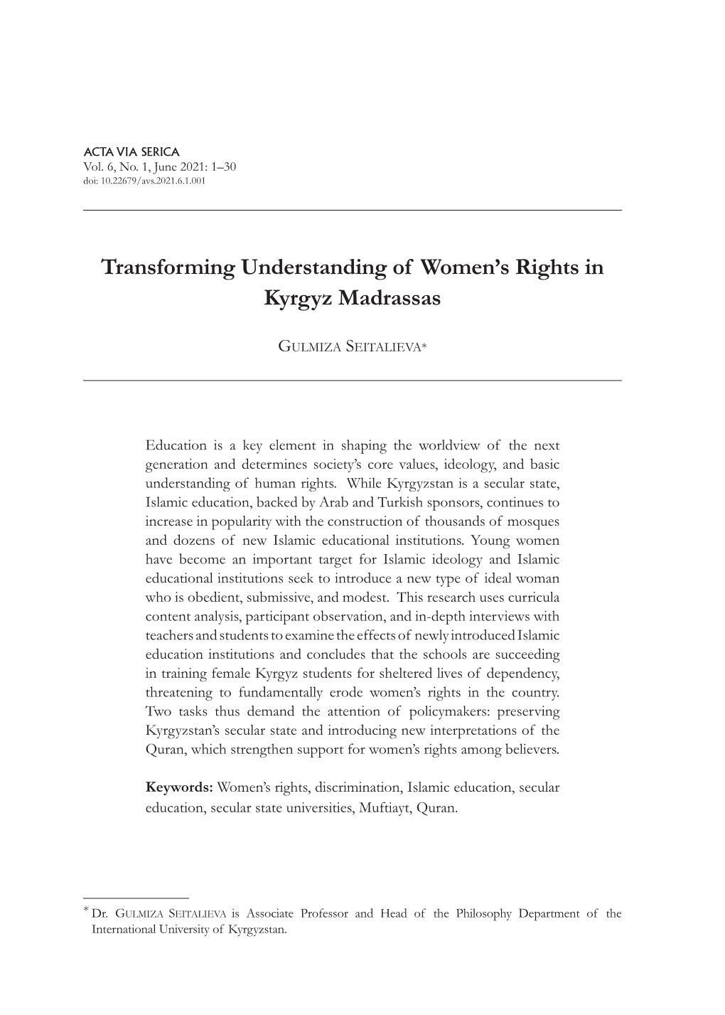 Transforming Understanding of Women's Rights in Kyrgyz Madrassas