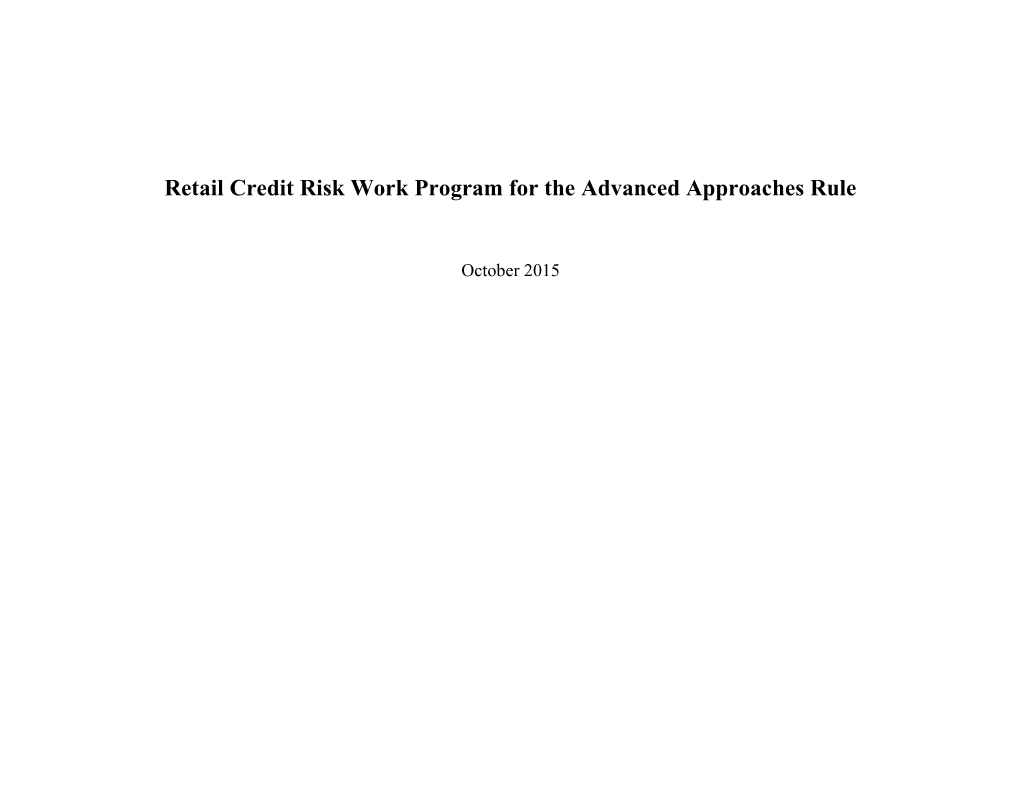 Retail Credit Risk Work Program for the Advanced Approaches Rule