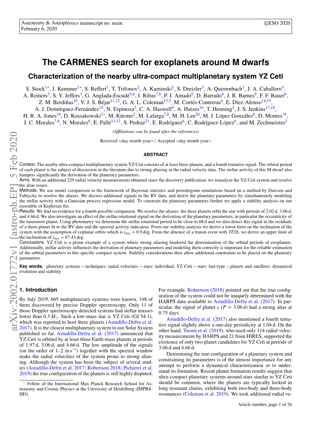 The CARMENES Search for Exoplanets Around M Dwarfs Characterization of the Nearby Ultra-Compact Multiplanetary System YZ Ceti