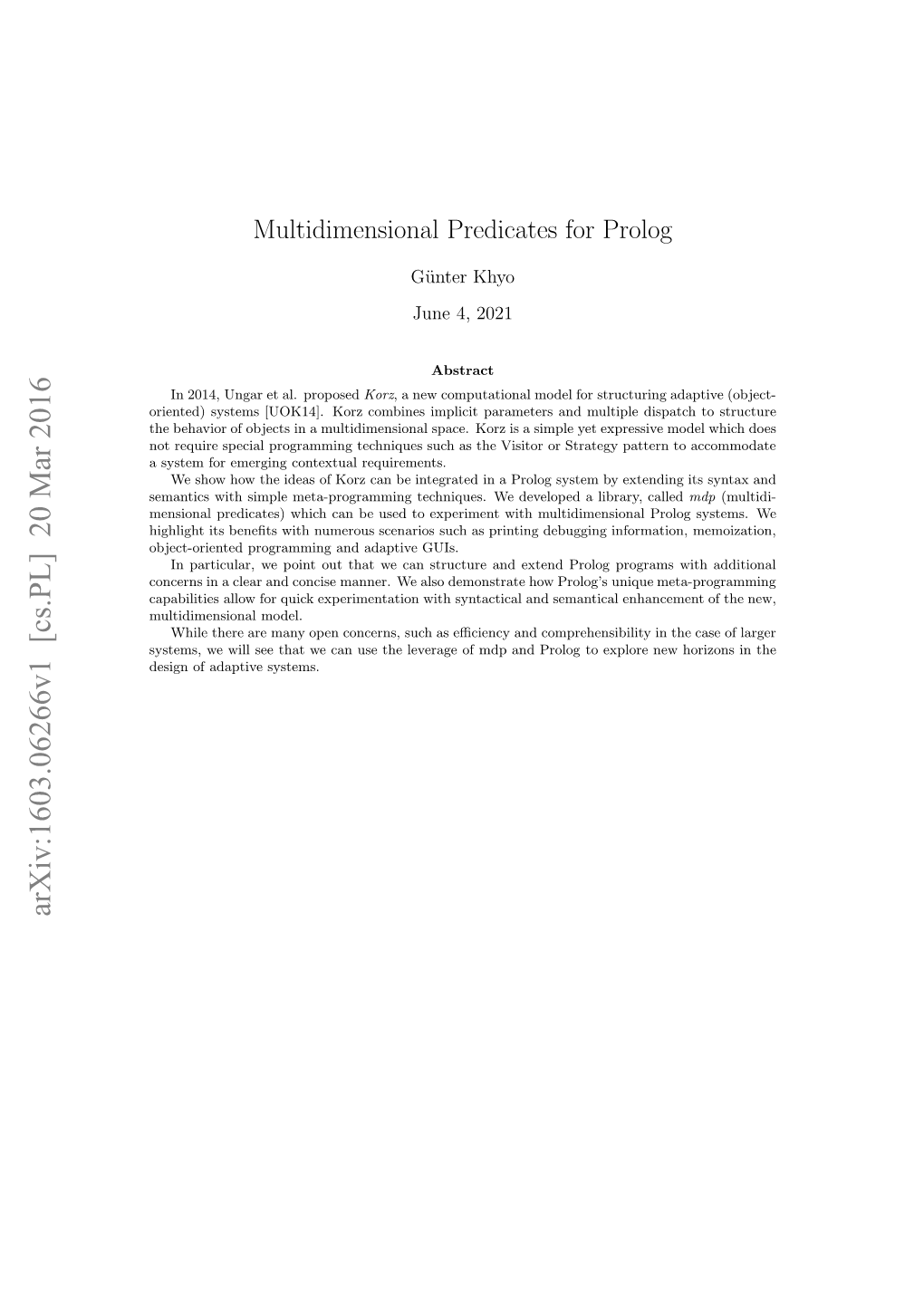 Multidimensional Predicates for Prolog