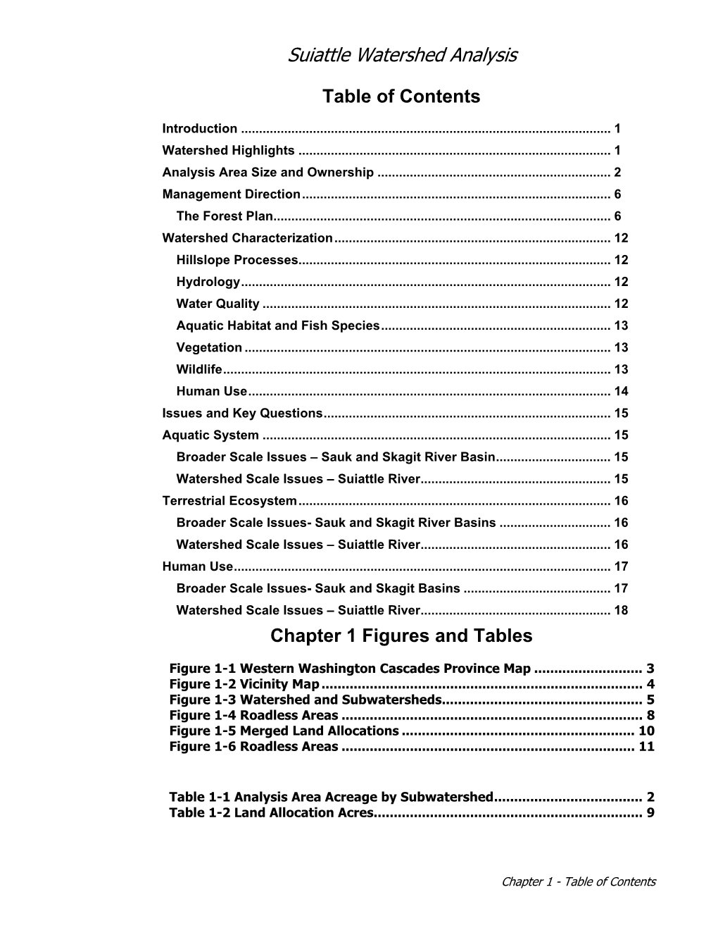 Suiattle Watershed Analysis Chapter 1