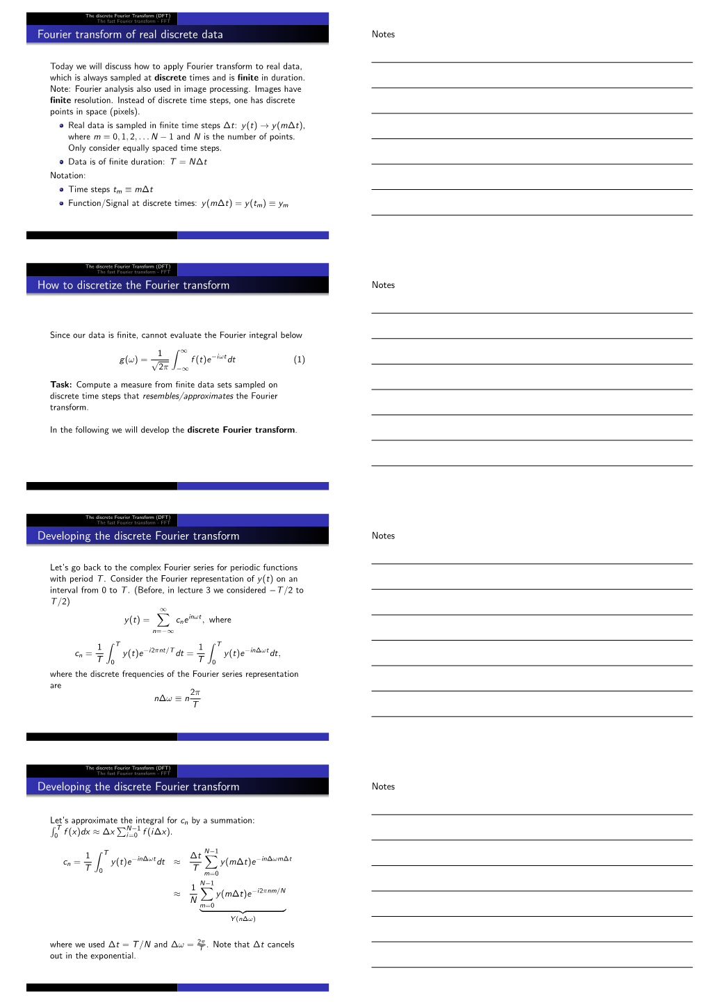 Fourier Transform of Real Discrete Data Notes