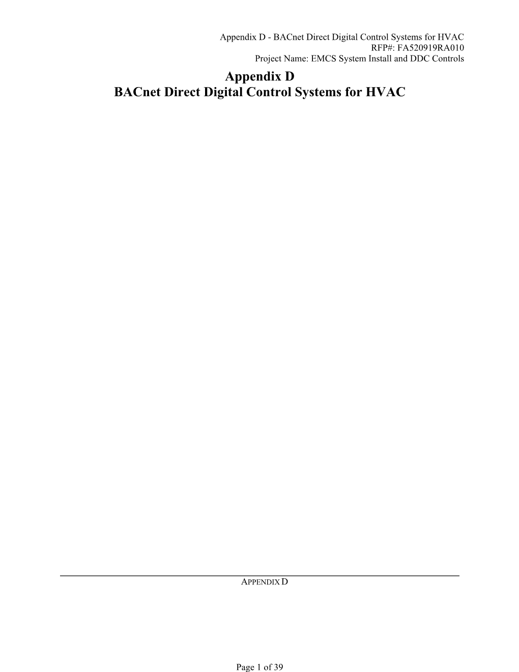 Appendix D Bacnet Direct Digital Control Systems for HVAC