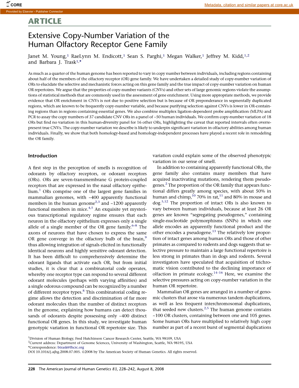 ARTICLE Extensive Copy-Number Variation of the Human Olfactory Receptor Gene Family