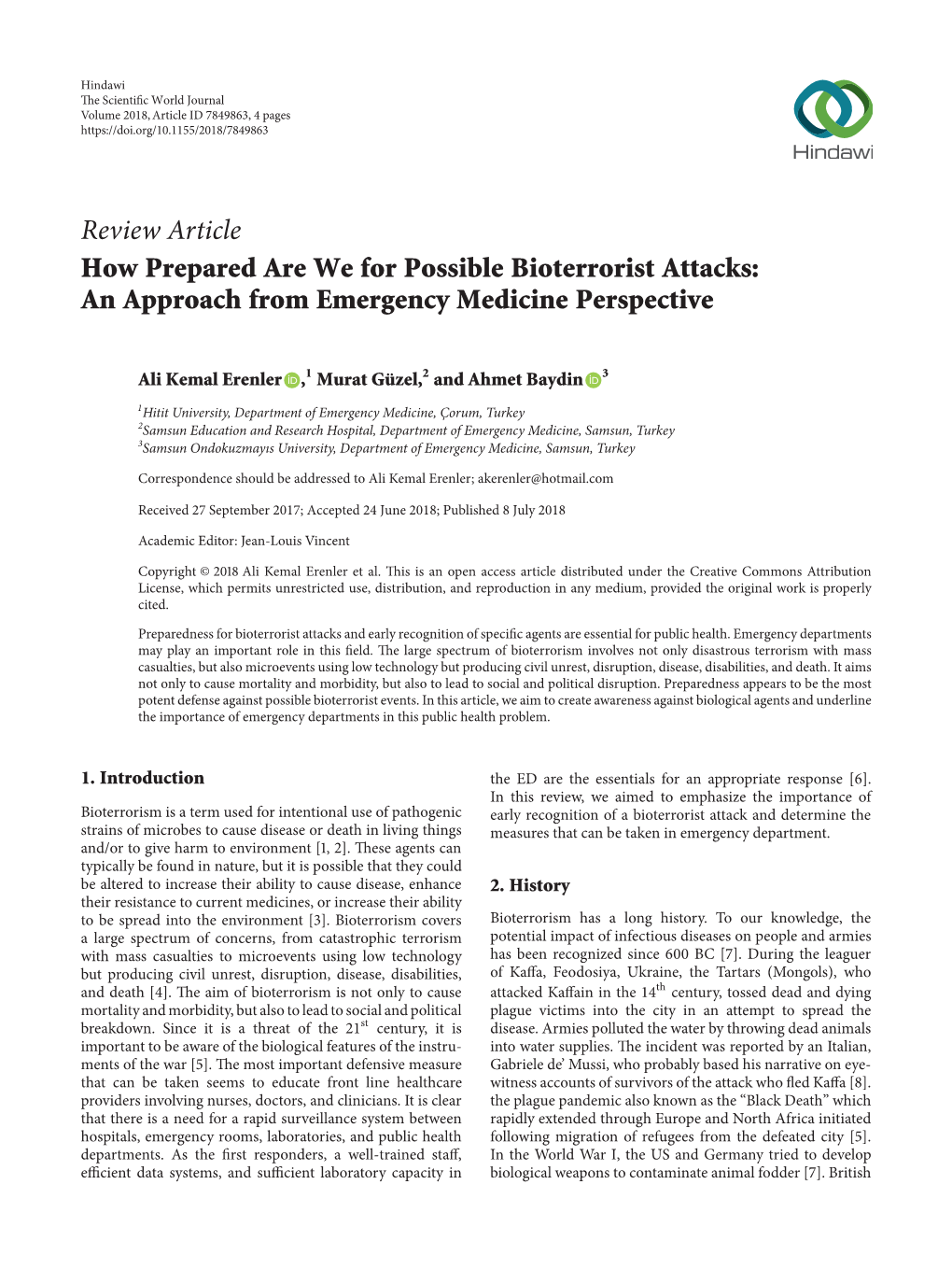 How Prepared Are We for Possible Bioterrorist Attacks: an Approach from Emergency Medicine Perspective