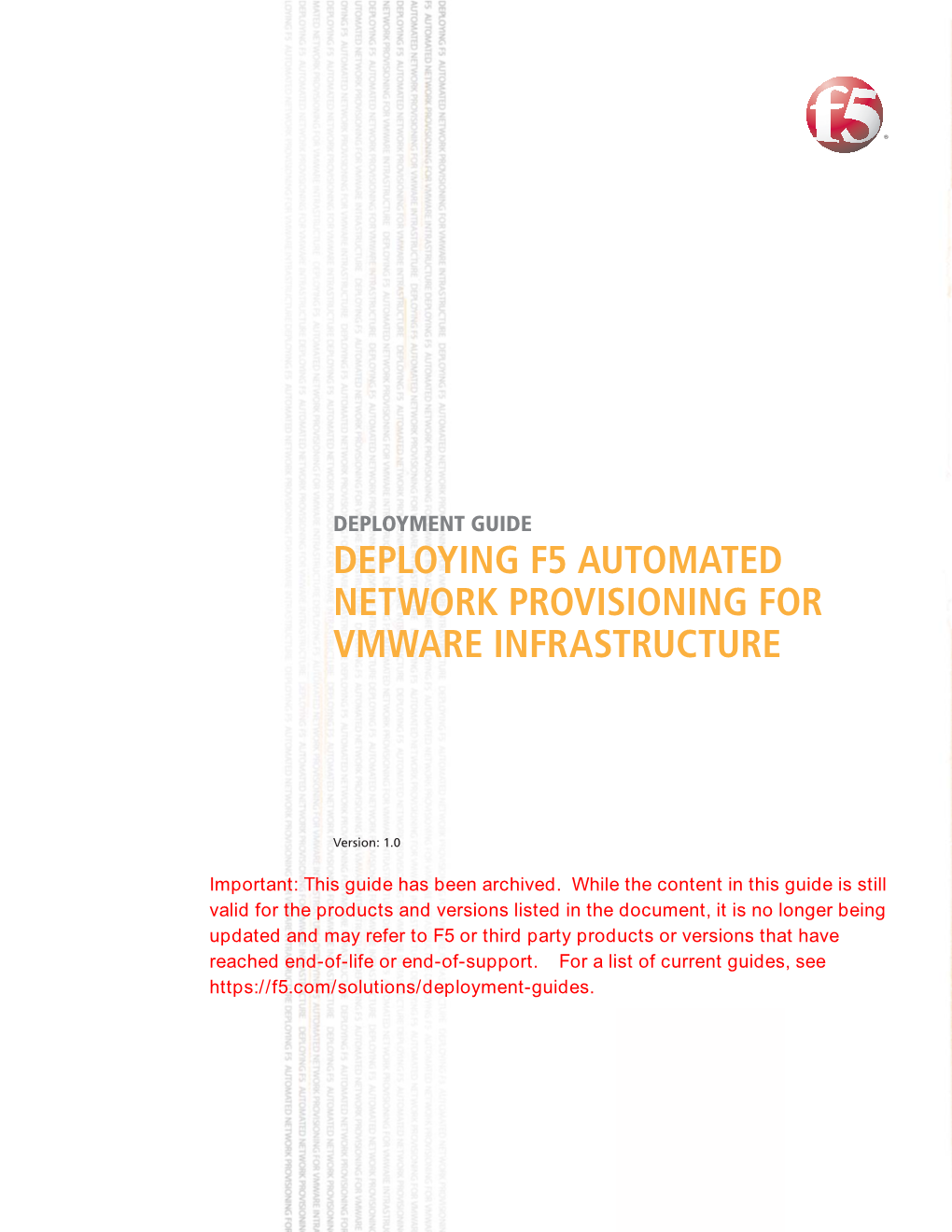 Deploying F5 Automated Network Provisioning for Vmware Infrastructure