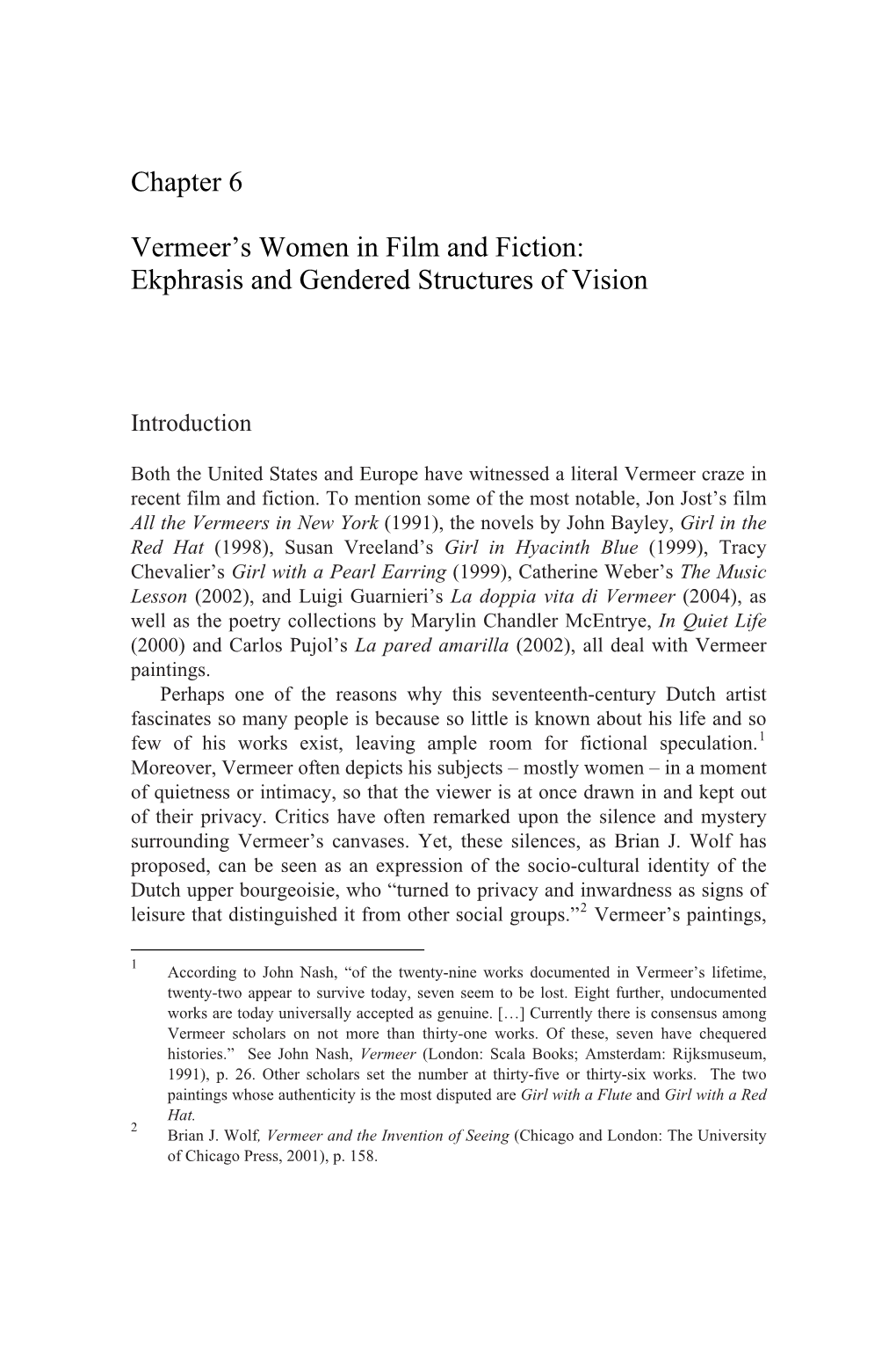 Chapter 6 Vermeer's Women in Film and Fiction: Ekphrasis And