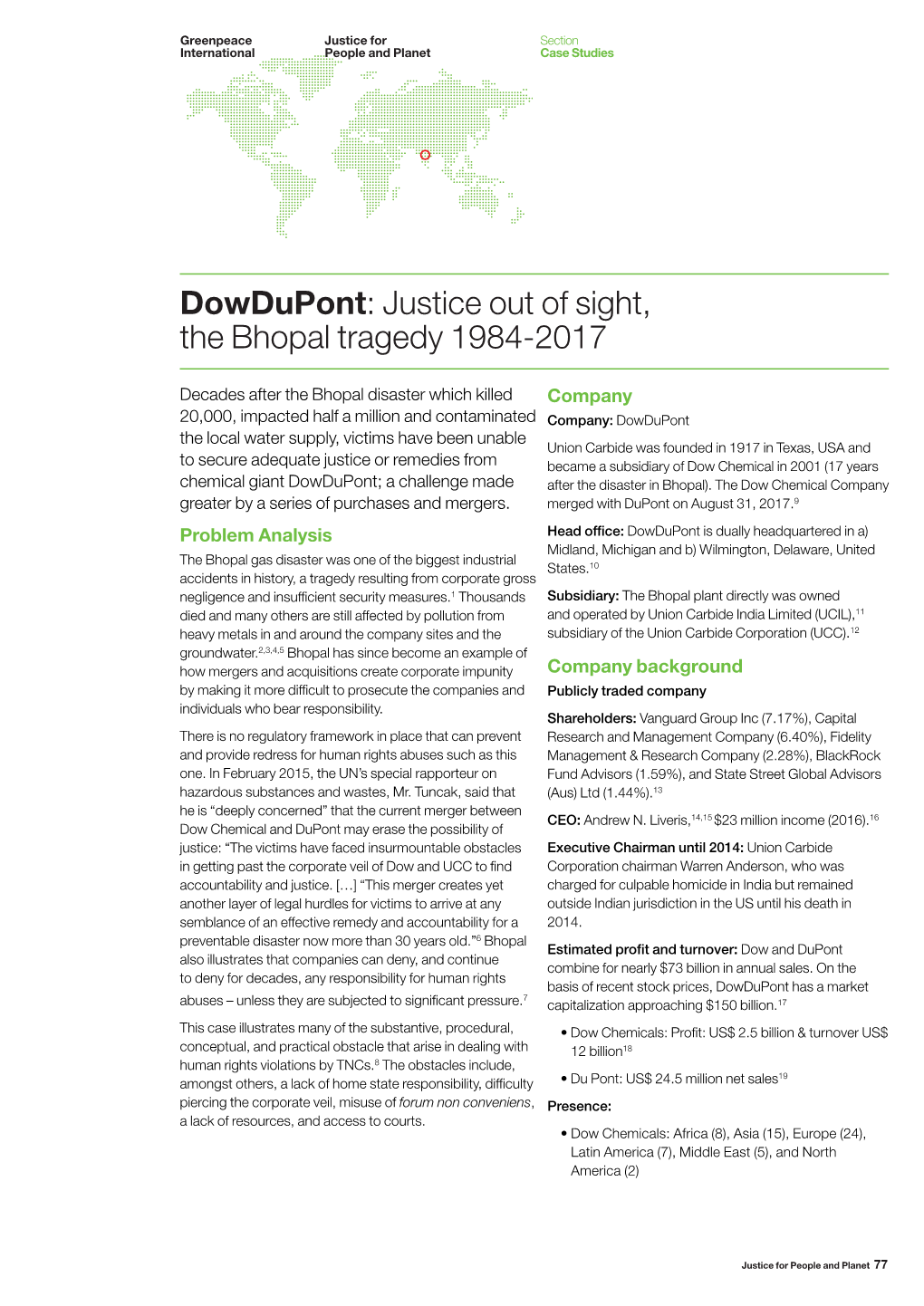 Dowdupont: Justice out of Sight, the Bhopal Tragedy 1984-2017