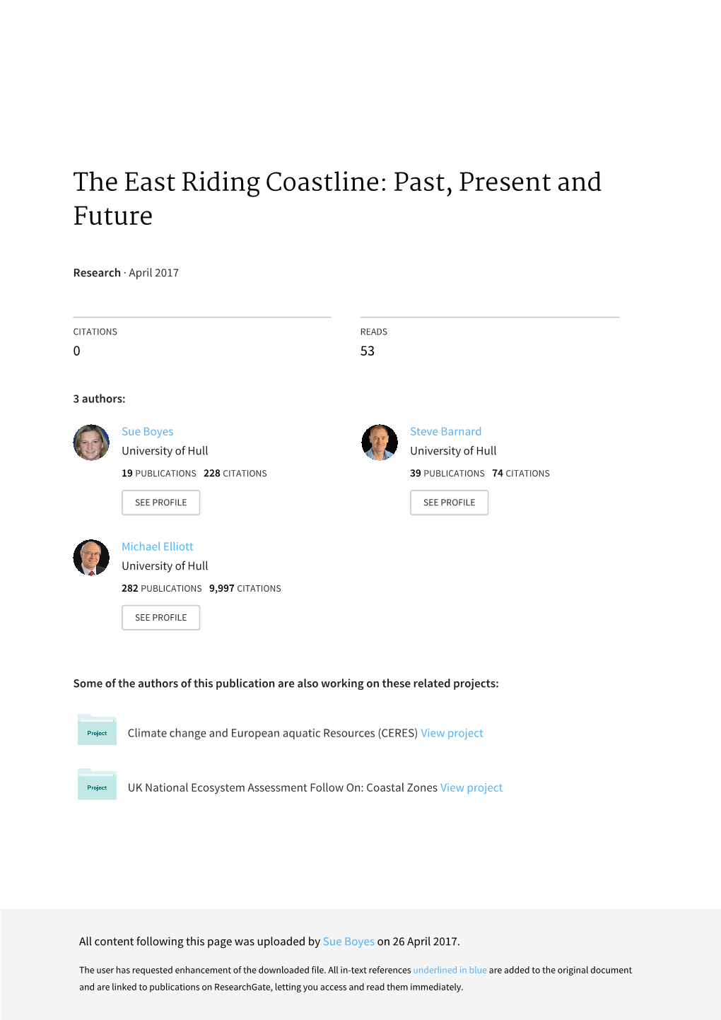 The East Riding Coastline: Past, Present and Future