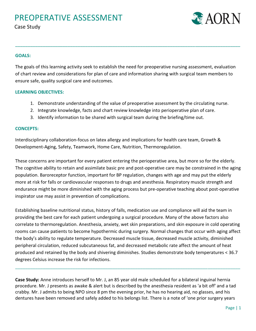 PREOPERATIVE ASSESSMENT Case Study