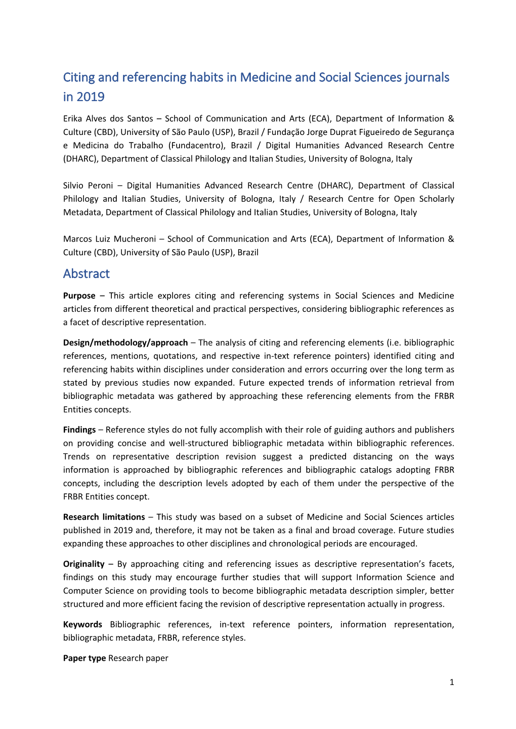 Citing and Referencing Habits in Medicine and Social Sciences Journals in 2019 Abstract