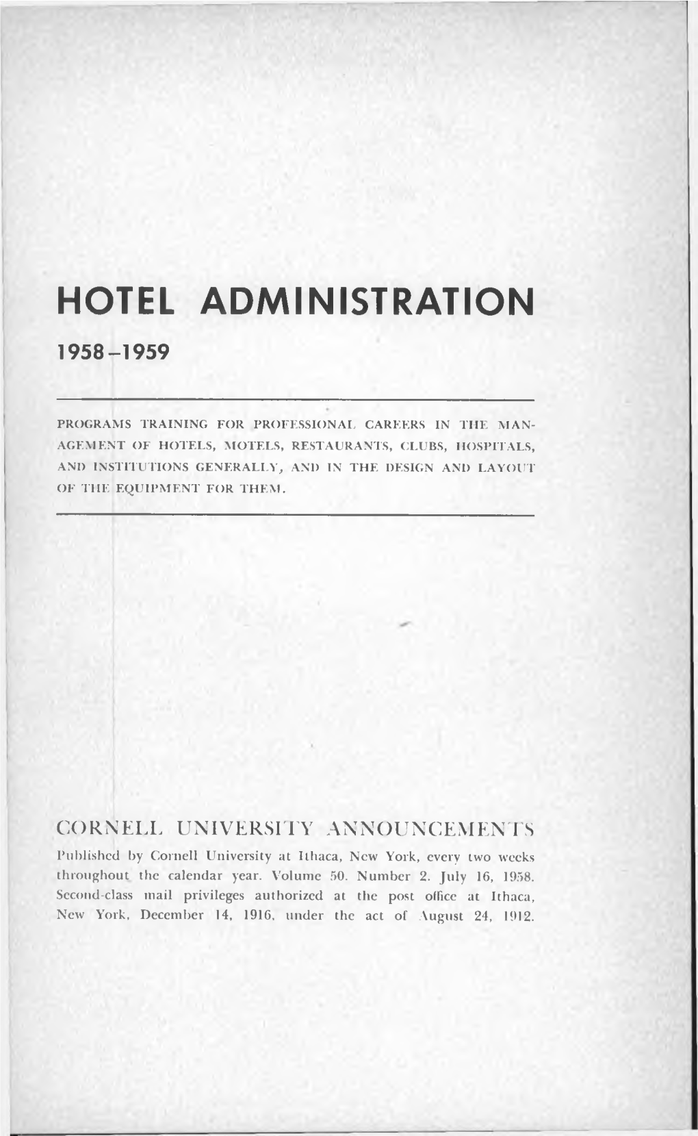 Hotel Administration 1958-1959