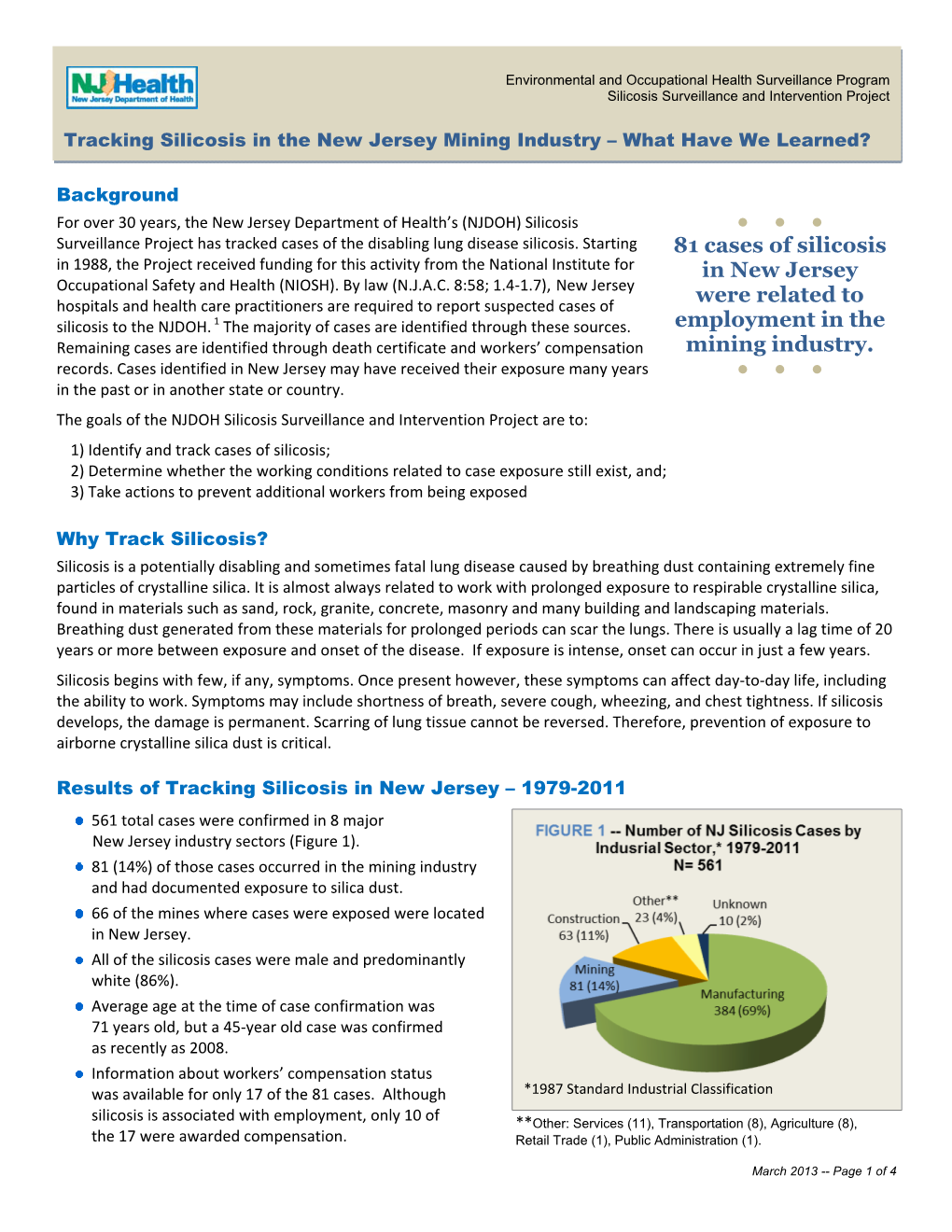 Tracking Silicosis in the New Jersey Mining Industry – What Have We Learned?