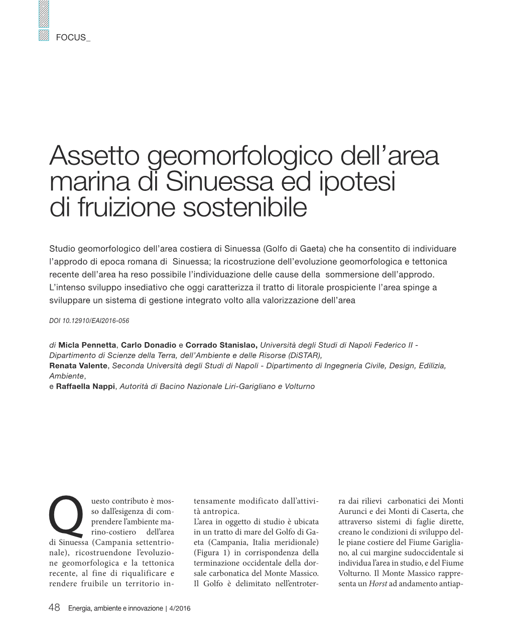 Assetto Geomorfologico Dell'area Marina Di Sinuessa Ed Ipotesi Di