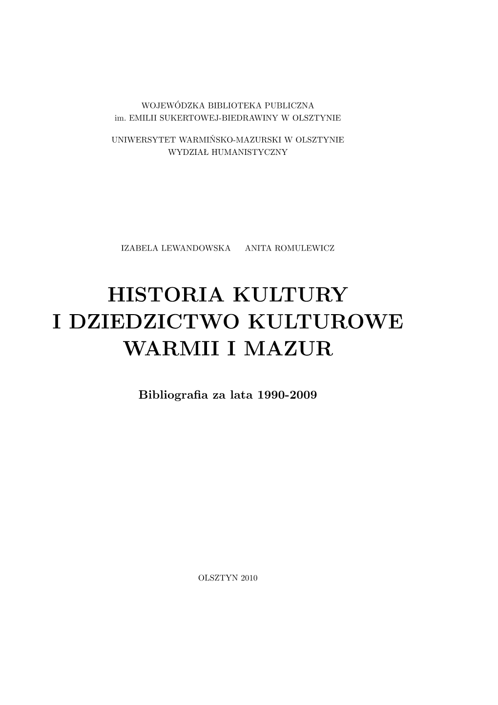 Historia Kultury I Dziedzictwo Kulturowe. Bibliografia.Pdf