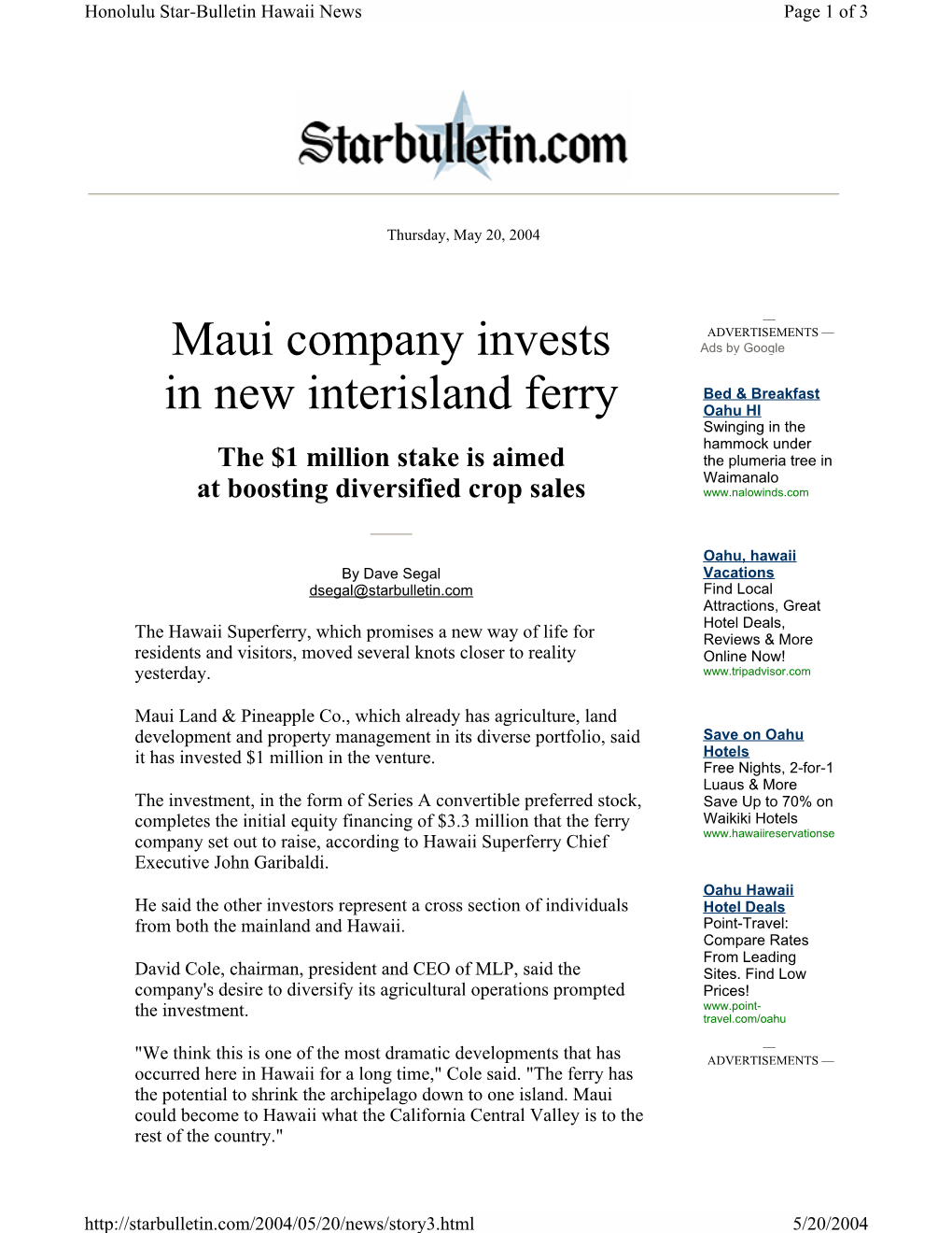 Maui Company Invests in New Interisland Ferry