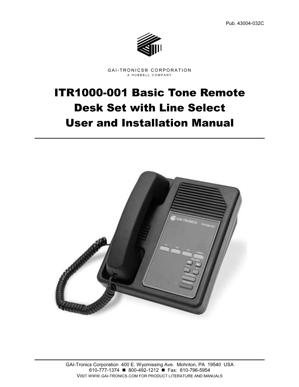 ITR1000-001 Basic Tone Remote Desk Set with Line Select User and Installation Manual