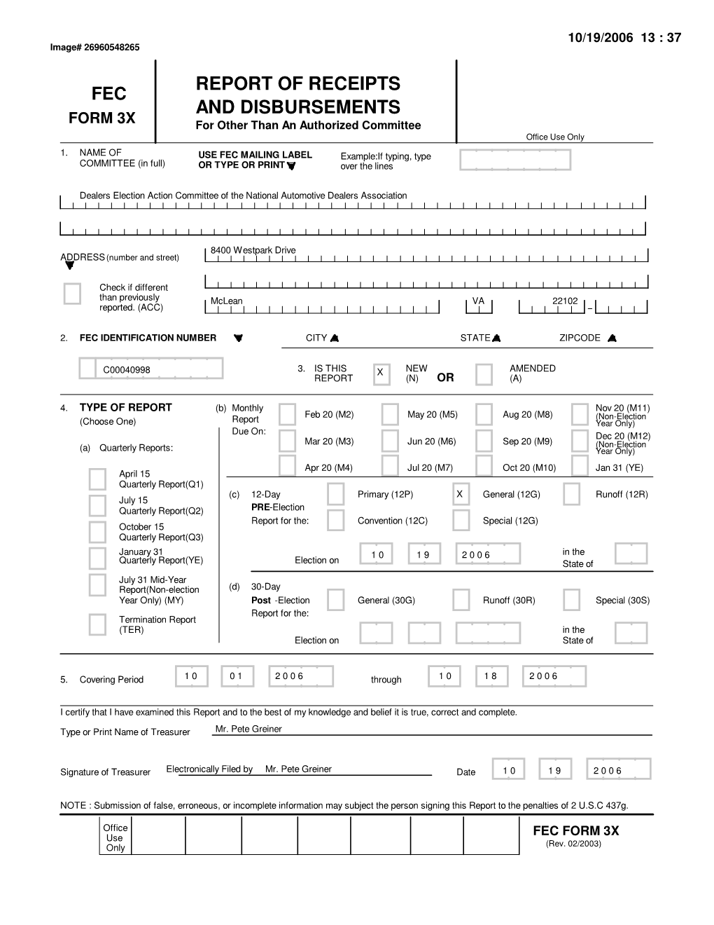 Report of Receipts and Disbursements