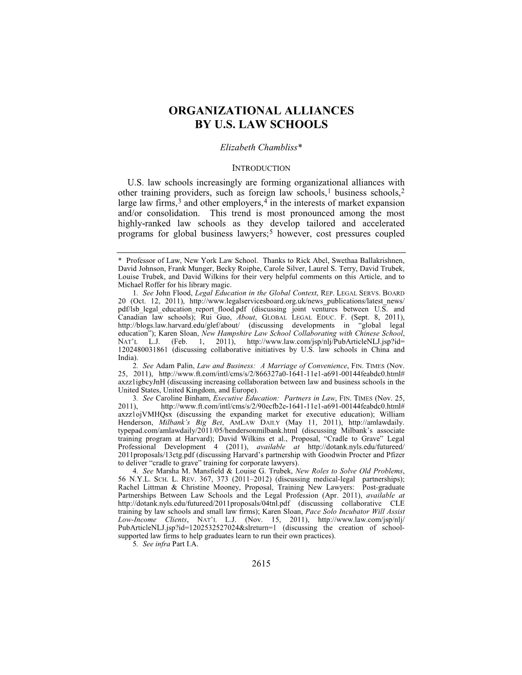 Organizational Alliances by U.S. Law Schools