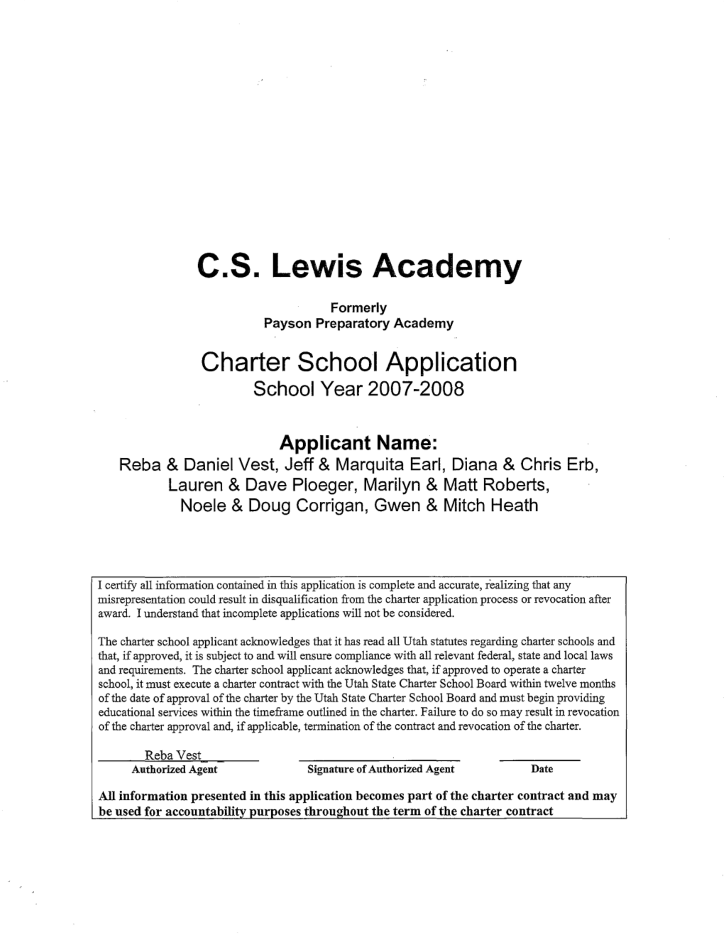 Charter School Application School Year 2007-2008