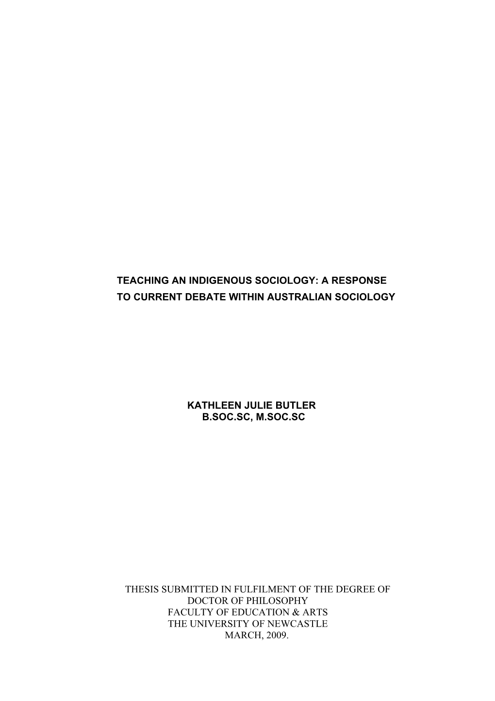 Teaching an Indigenous Sociology: a Response to Current Debate Within Australian Sociology