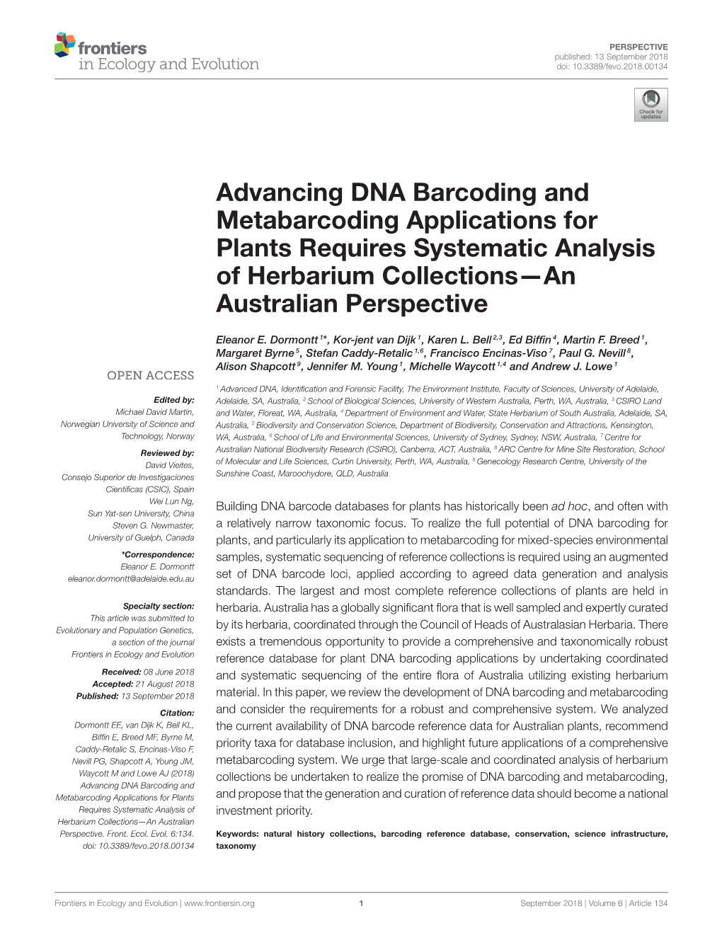 Advancing DNA Barcoding and Metabarcoding Applications for Plants Requires Systematic Analysis of Herbarium Collections—An Australian Perspective