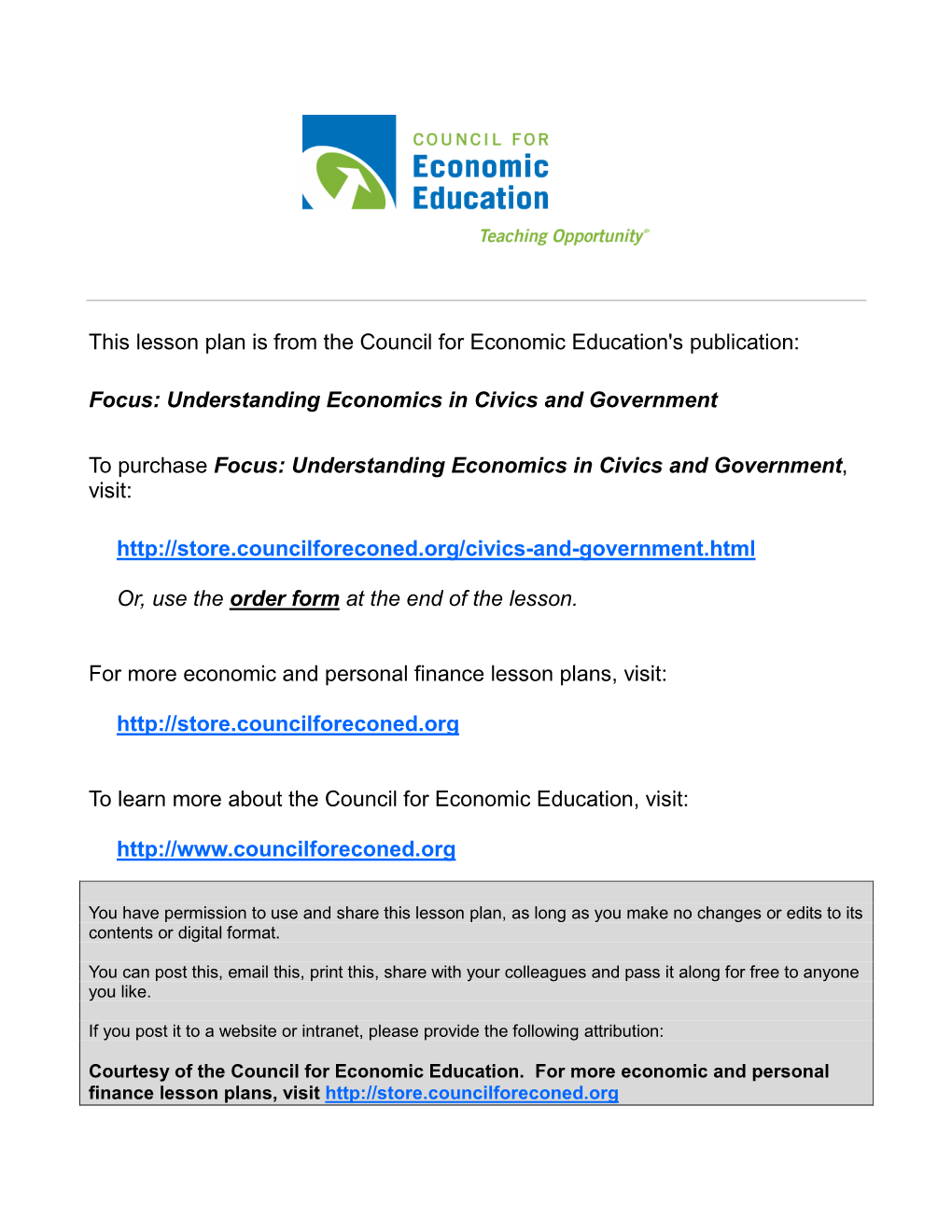 This Lesson Plan Is from the Council for Economic Education's Publication