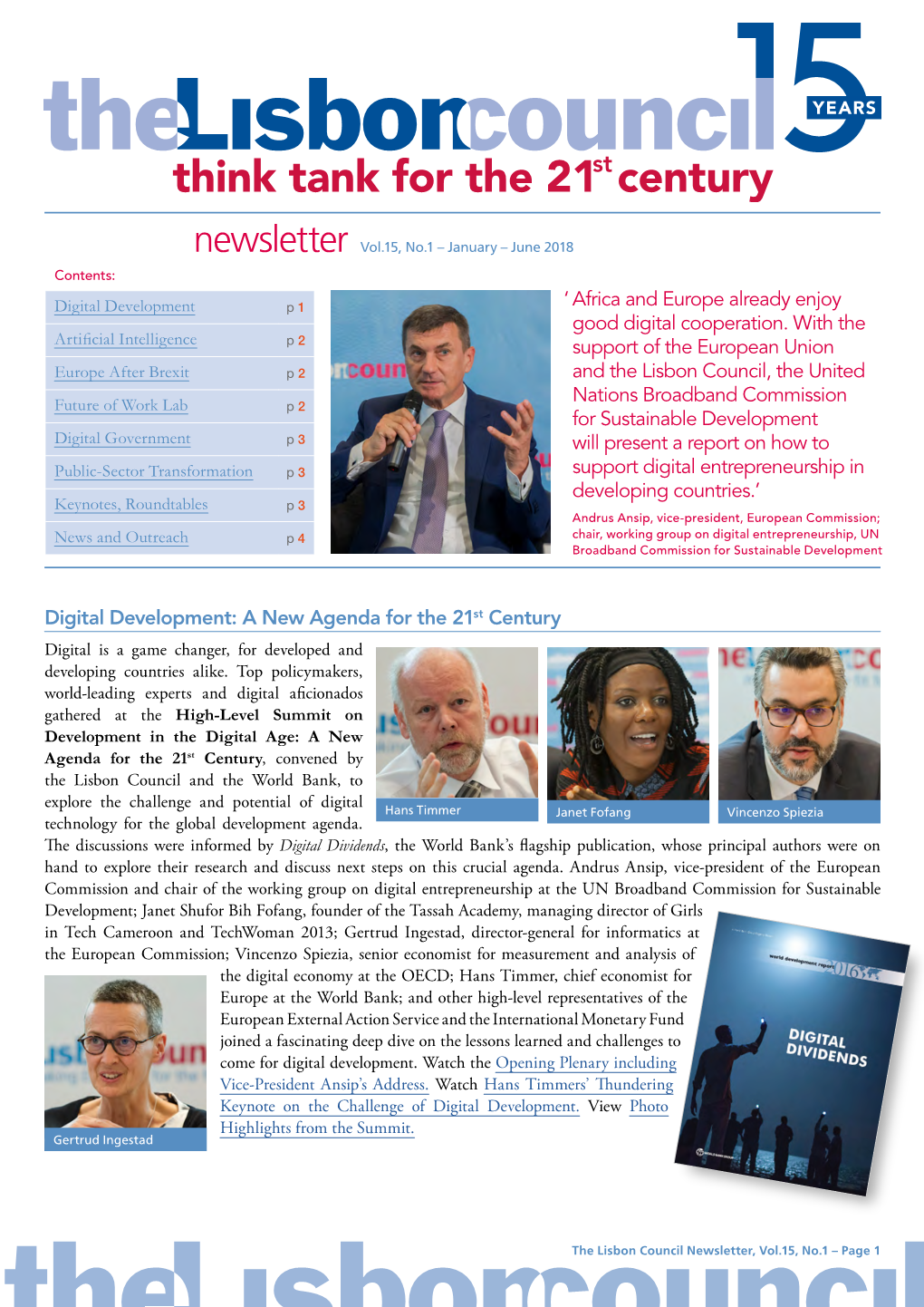 Newsletter Vol.15, No.1 – January – June 2018 Contents