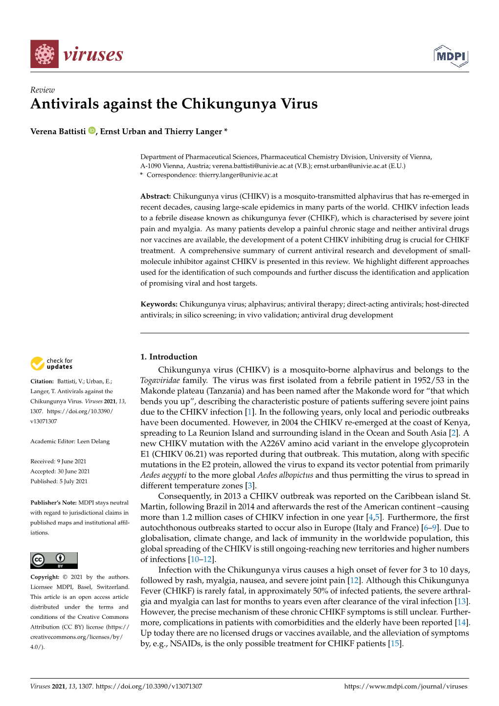 Antivirals Against the Chikungunya Virus