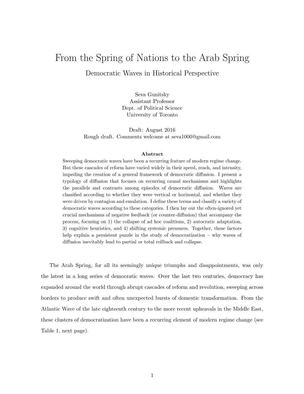 From the Spring of Nations to the Arab Spring Democratic Waves in Historical Perspective