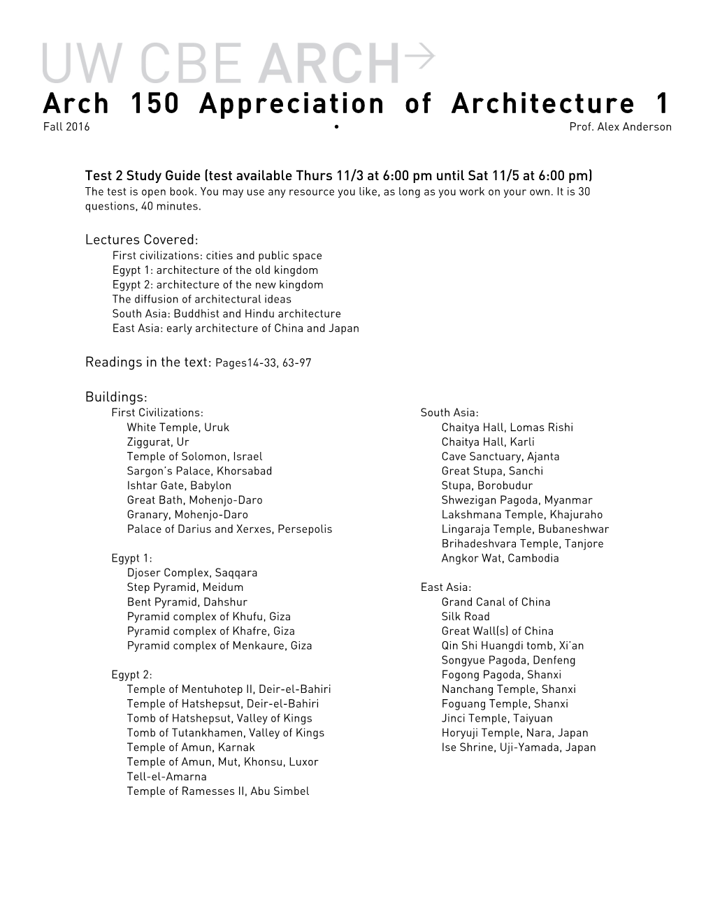 Arch 150 Appreciation of Architecture 1 Fall 2016 • Prof