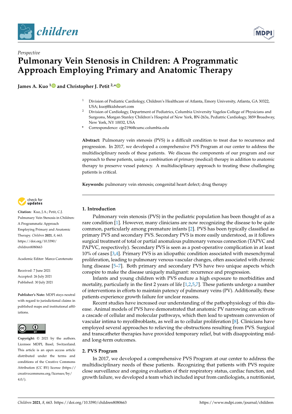 Pulmonary Vein Stenosis in Children: a Programmatic Approach Employing Primary and Anatomic Therapy