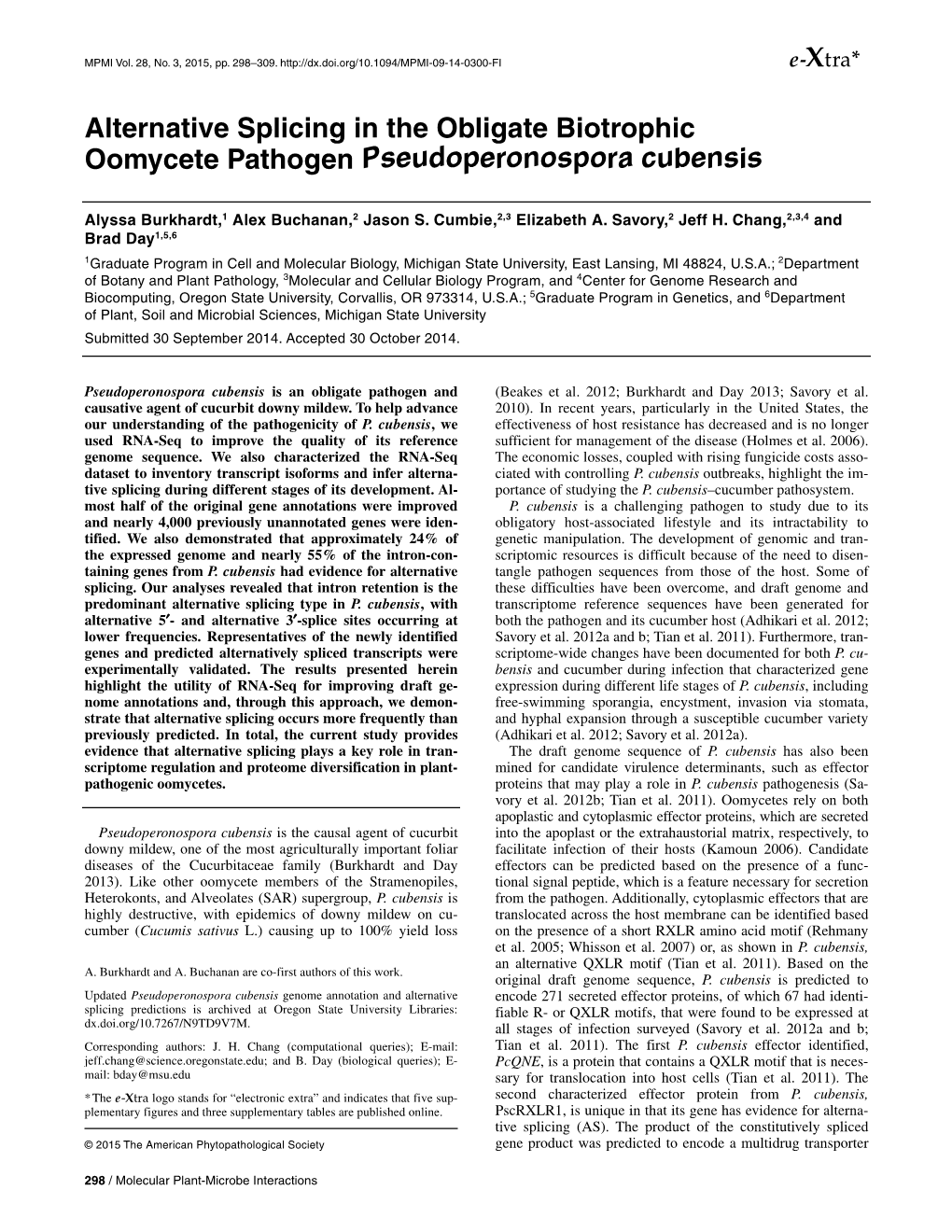 Alternative Splicing in the Obligate Biotrophic Oomycete Pathogen Pseudoperonospora Cubensis