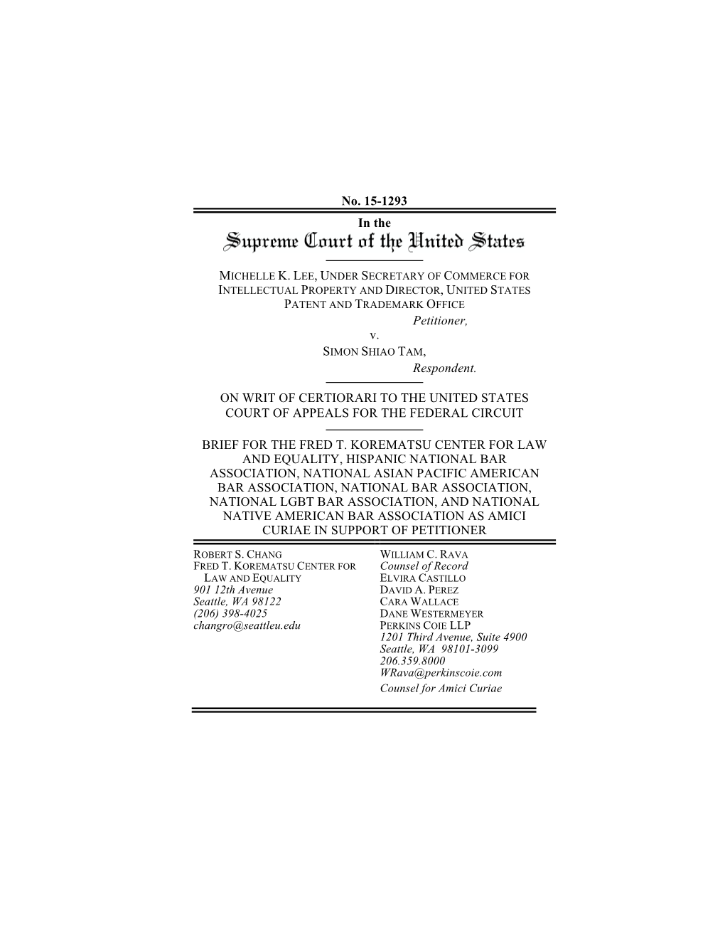 NNABA Amicus Brief in the Supreme Court Case, Lee V. Tam, Opposing