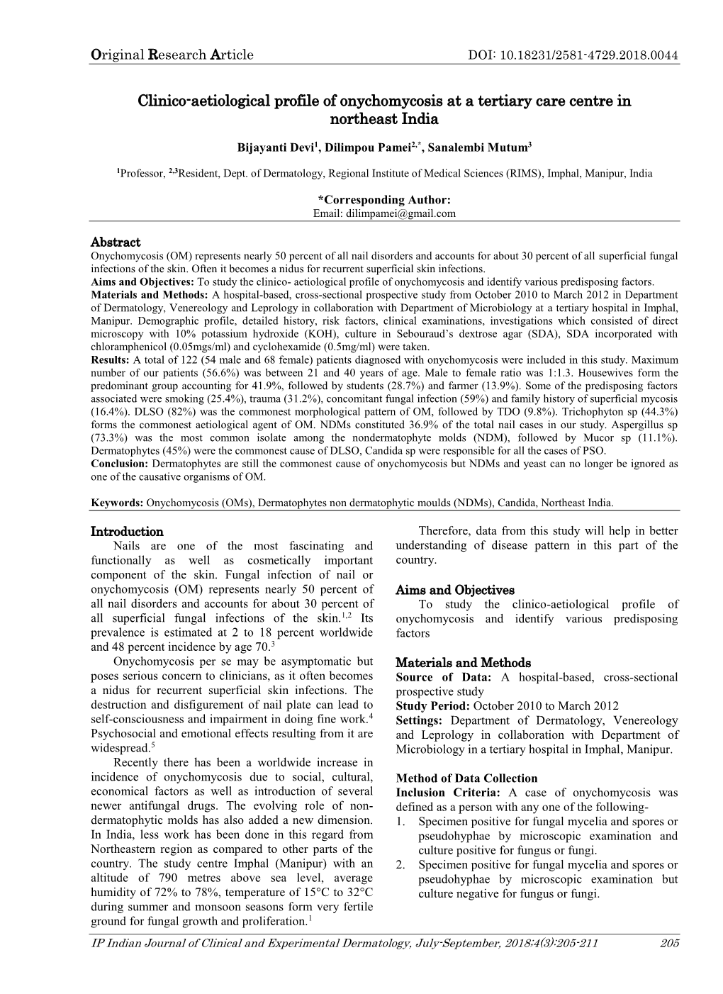 Clinico-Aetiological Profile of Onychomycosis at a Tertiary Care Centre in Northeast India