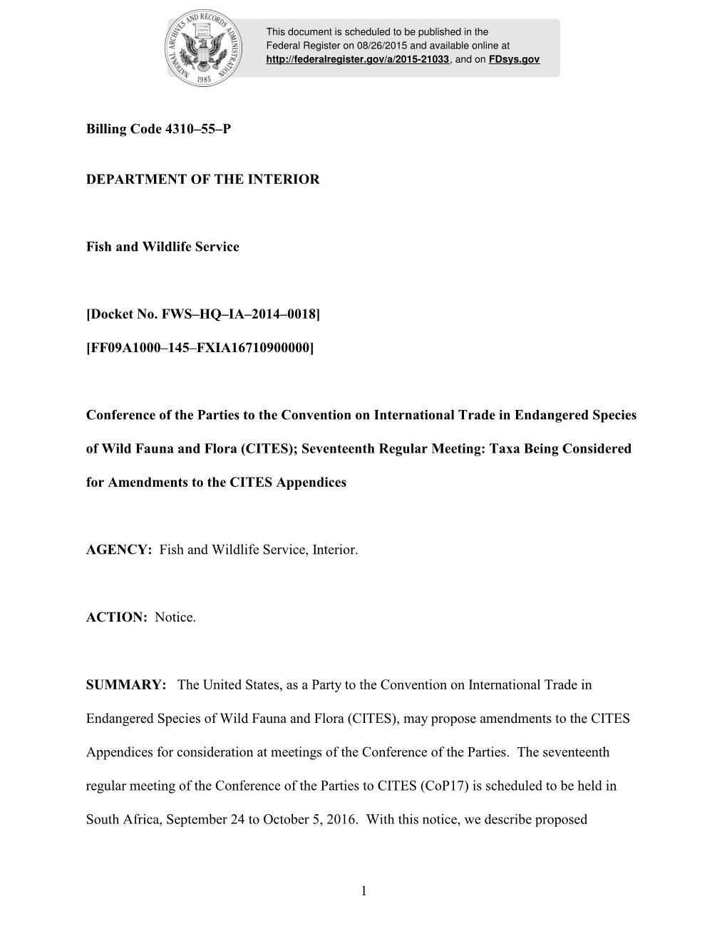 Docket No. FWS–HQ–IA–2014–0018]