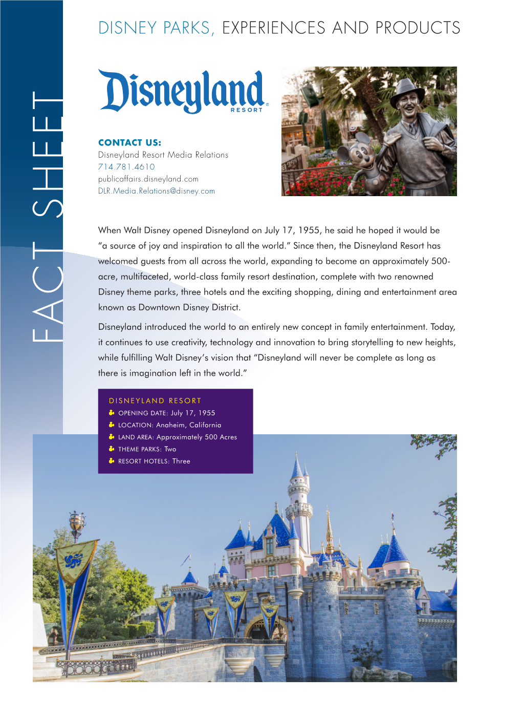 Disneyland Resort Fact Sheet