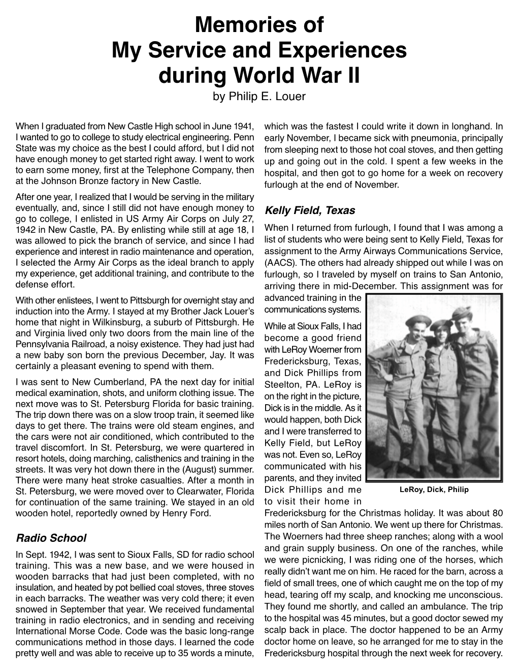Memories of My Service and Experiences During World War II by Philip E
