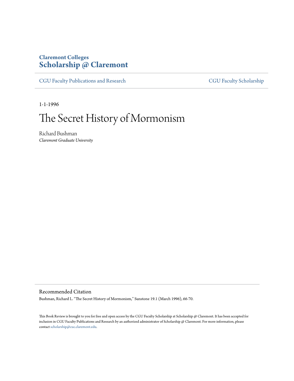 The Secret History of Mormonism