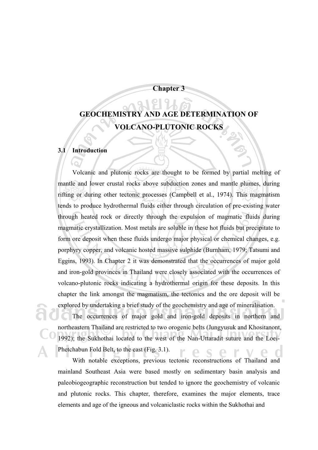 Chapter 3 GEOCHEMISTRY and AGE DETERMINATION of VOLCANO-PLUTONIC ROCKS