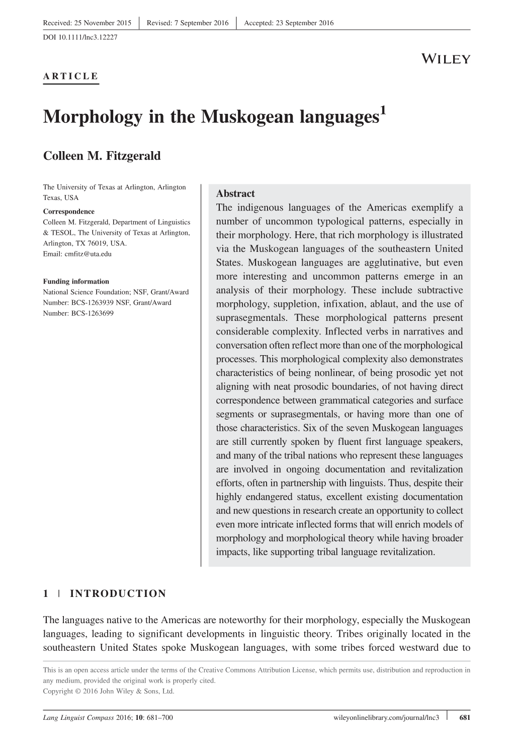 Morphology in the Muskogean Languages1