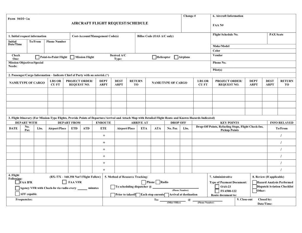 Aircraft Flight Request/Schedule Faa N