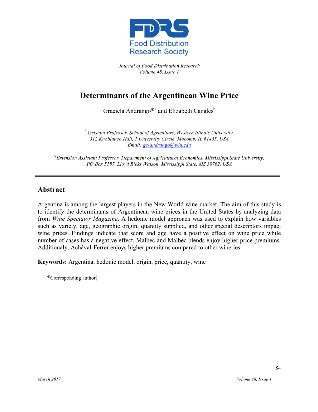 Determinants of the Argentinean Wine Price