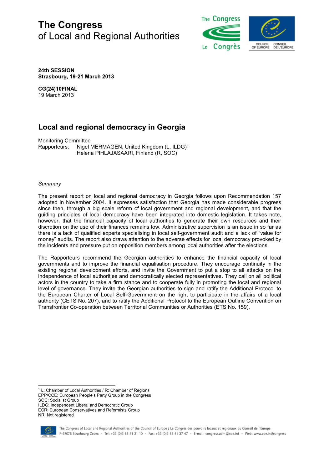 Local and Regional Democracy in Georgia