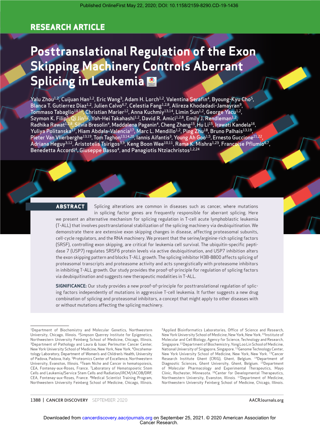 Posttranslational Regulation of the Exon Skipping Machinery Controls Aberrant Splicing in Leukemia