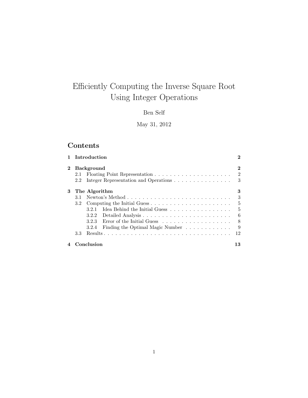 Efficiently Computing the Inverse Square Root Using Integer