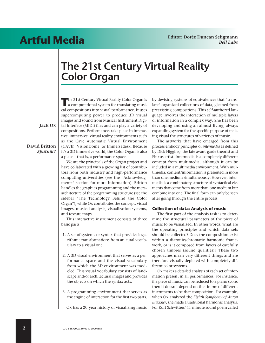 Artful Media the 21St Century Virtual Reality Color Organ