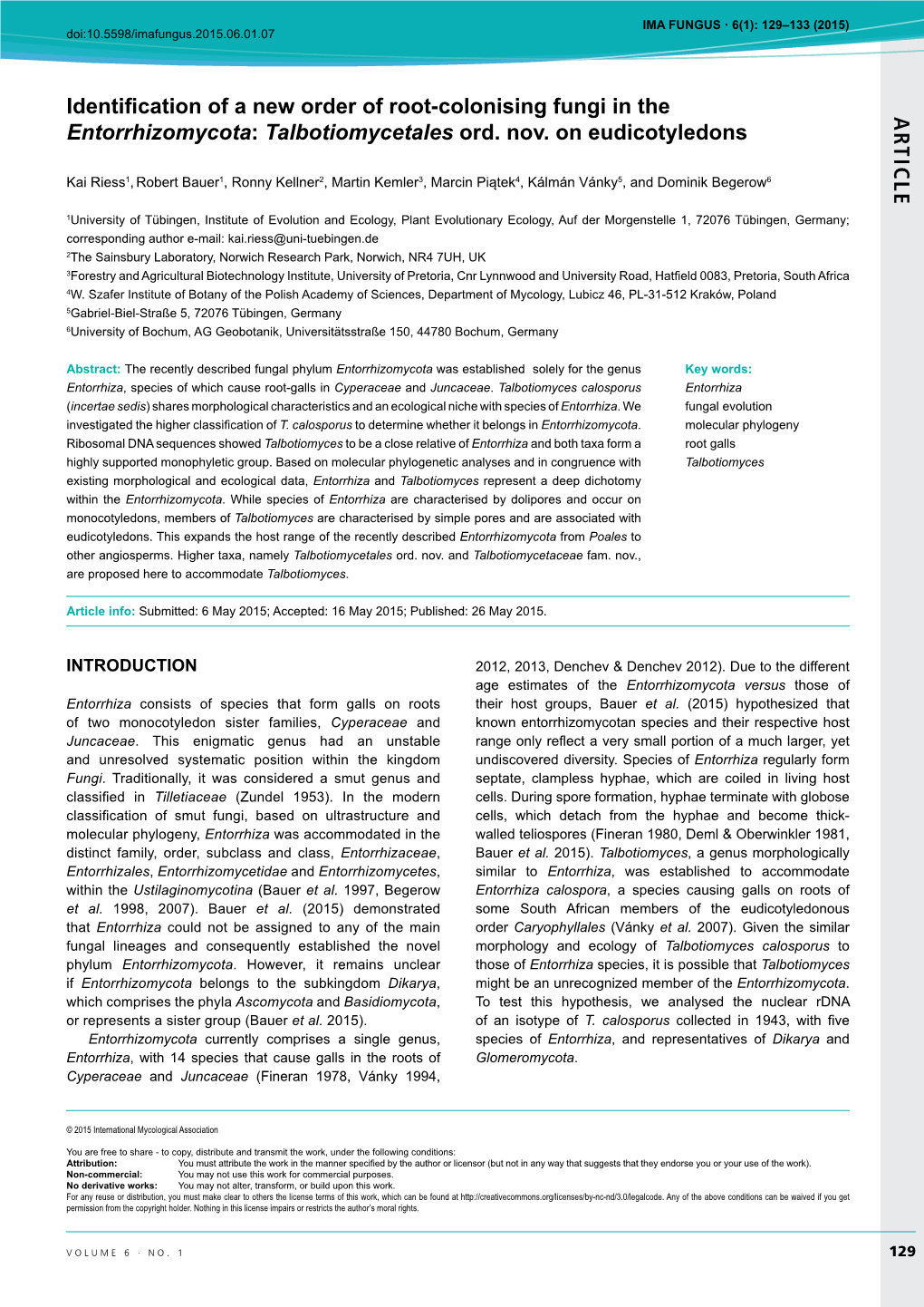 AR TICLE Identification of a New Order of Root