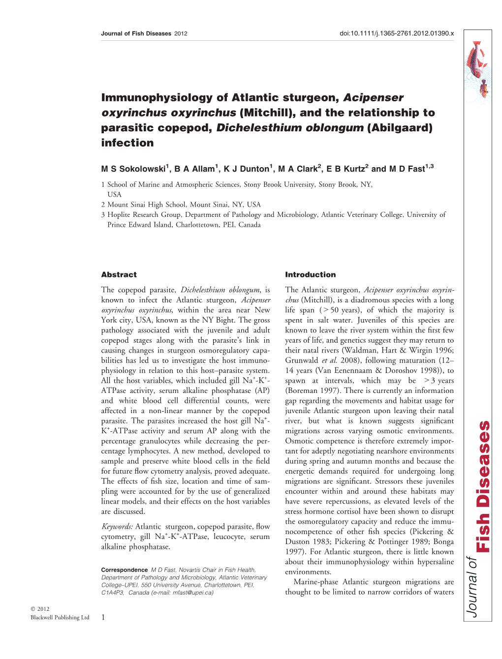 Immunophysiology of Atlantic Sturgeon, Acipenser Oxyrinchus