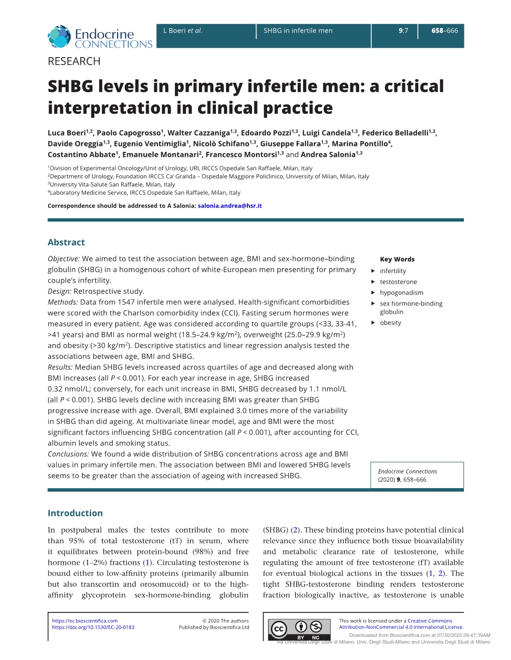 SHBG Levels in Primary Infertile Men: a Critical Interpretation in Clinical Practice